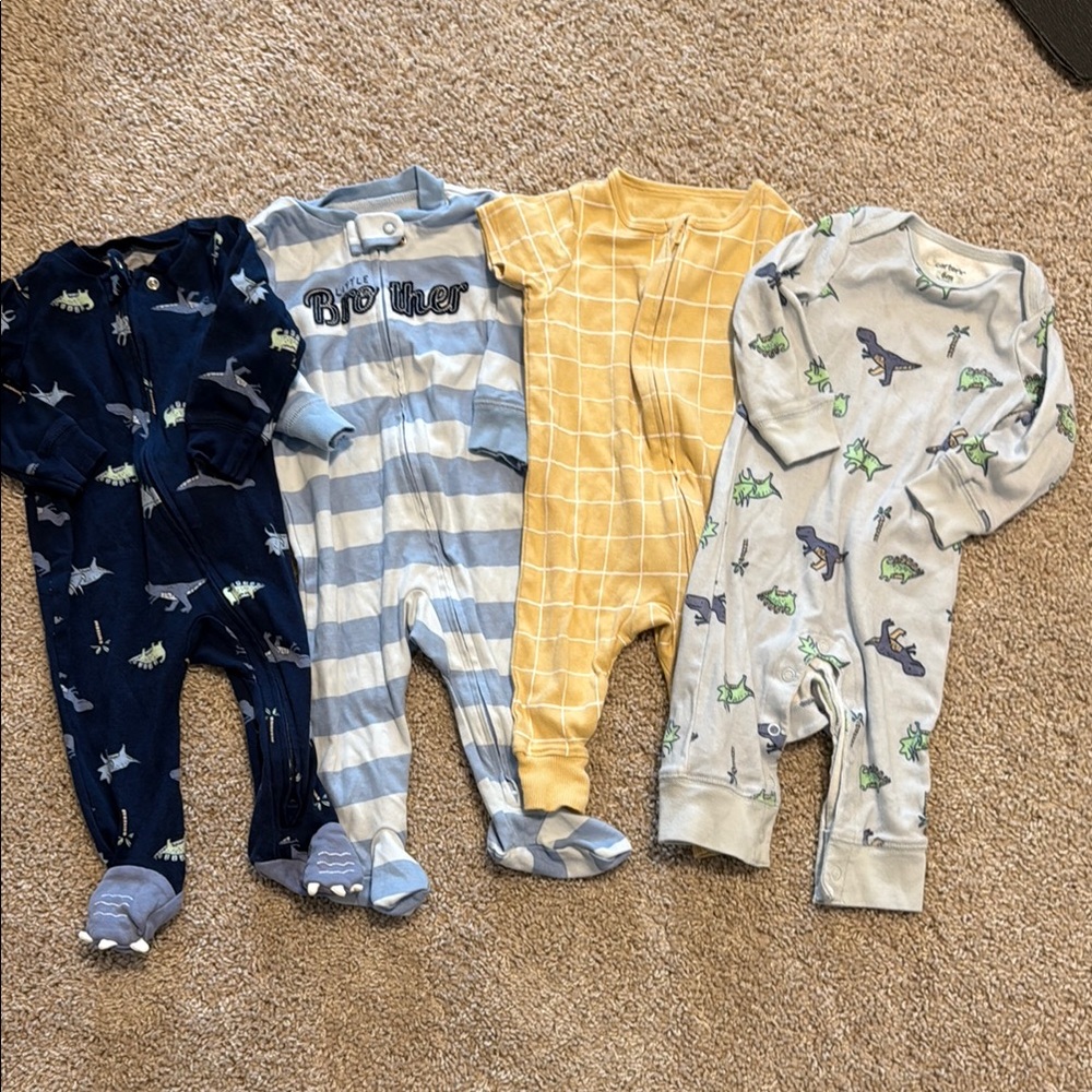 Assorted Blue and Yellow Footies Soft One Pieces